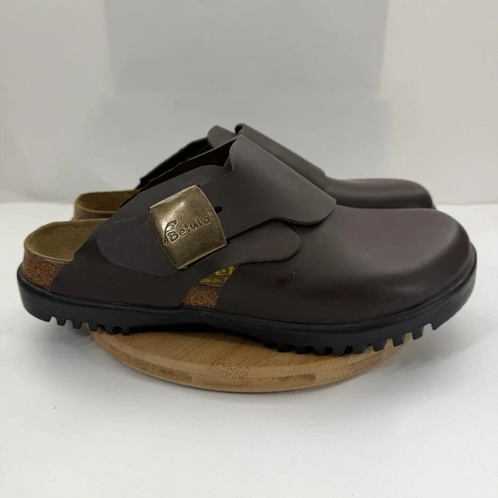 Vintage Birkenstock Betula Charleston Mens 11 Brown Leather Clogs Strap Back